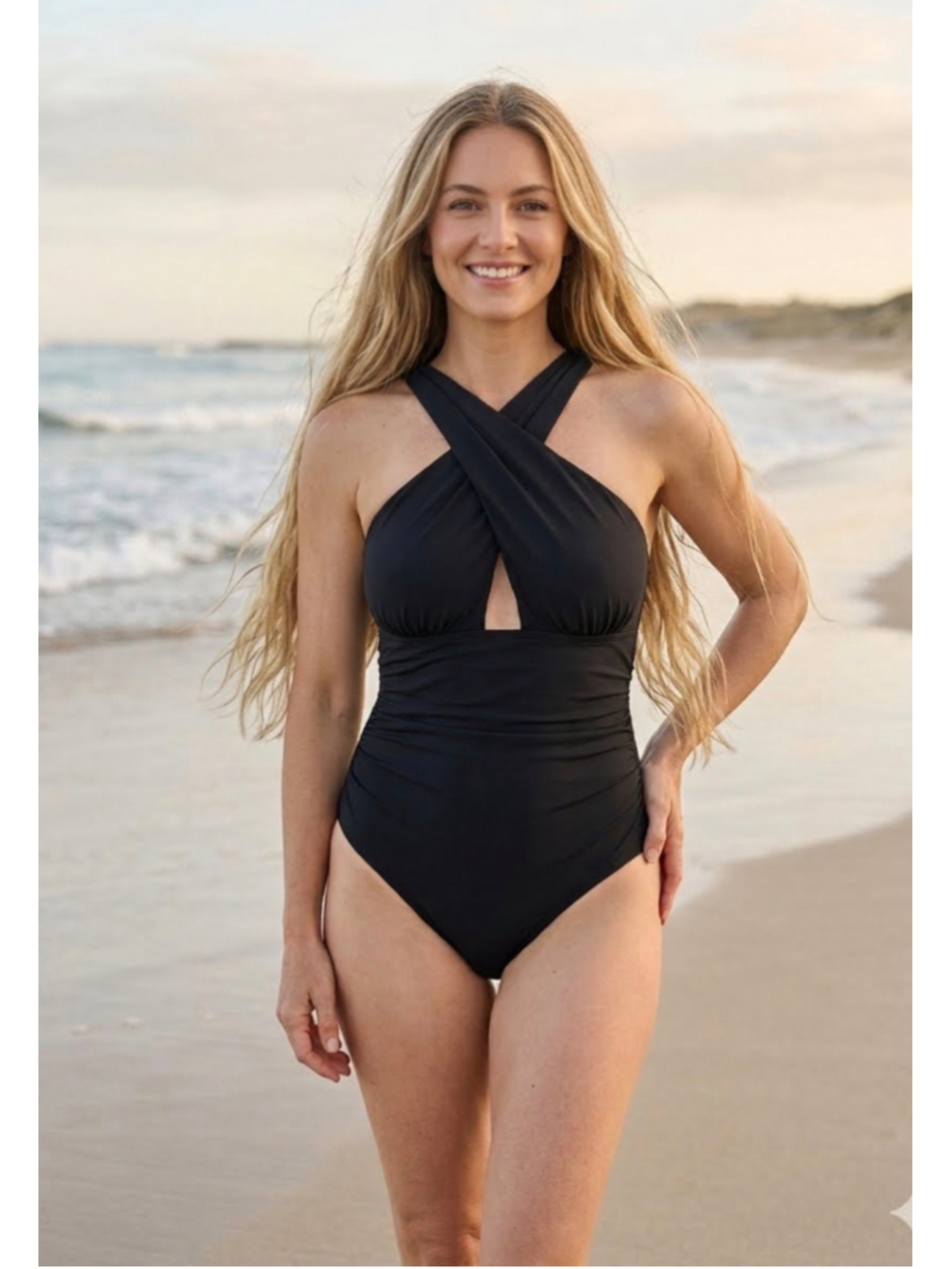 Women's Calia Carrie Underwood One Piece Swim Suit Black Cutout Halter SIZE 10
